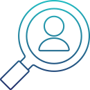 Icon of a magnifying glass with a person in center. 